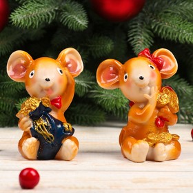 Souvenir Polyresin "Mouse with bow with a sack of gold" MIX 8,5x7,2x5,7 cm