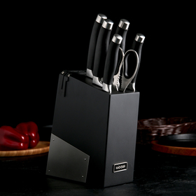 Набор кухонный Rut, 6 предметов: 5 ножей лезвие 10 см, 12,5 см, 20 см, 20 см, 20 см, ножницы, универсальный блок с ножеточкой