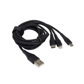 Зарядный кабель Aura TPC-U31B USB-micro/USB C/Lighting, 12 В, длина 1,2 м, цвет чёрный 4516487