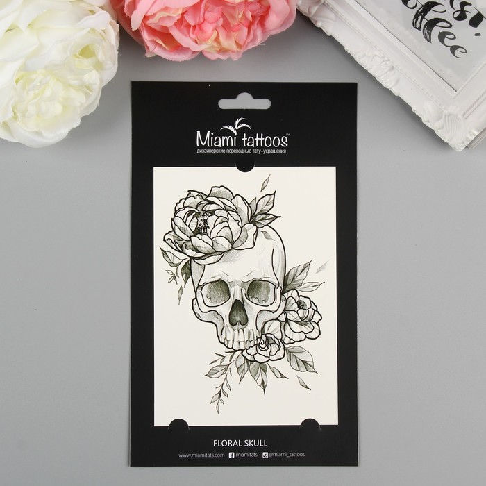 Татуировка на тело "Miami Tattoos Floral Skull"