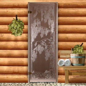 Дверь для бани и сауны стеклянная "Берёзка", размер коробки  190×70см, 6мм