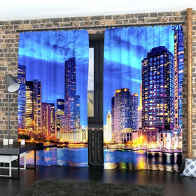 Фотошторы «Рассвет в мегаполисе», размер 145 х 260 см, блэкаут
