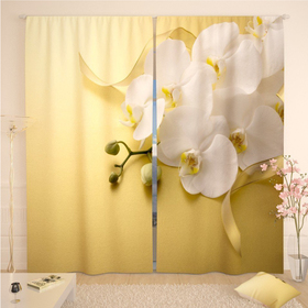 Фотошторы «Белая орхидея на желтом», размер 145 х 260 см, блэкаут