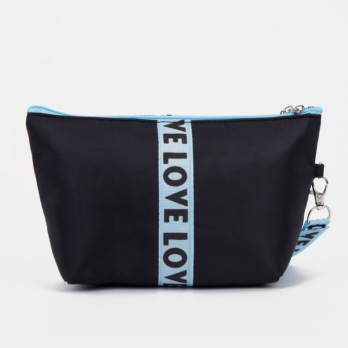 Косметичка-сумочка, отдел на молнии, с ручкой, цвет чёрный/голубой