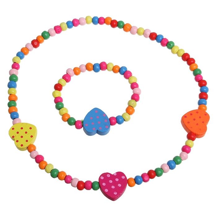 Набор детский "Выбражулька" 2 предмета: бусы, браслет, сердечки в горох, цвет МИКС