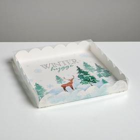 Коробка для кондитерских изделий с PVC крышкой Winter huge , 21 x 21 x 3 см