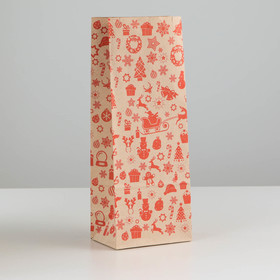 Пакет бумажный фасовочный "Новогодний красный", 10 х 7 х 26 см