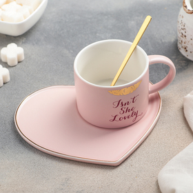 Декоративный чайный набор тарелка и кружка розовый и белый