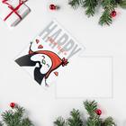 Card compliment Happy New Year penguin, 8 × 6 cm