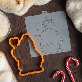 Форма для вырезания печенья и трафарет «Снеговик с сердцем», цвет МИКС