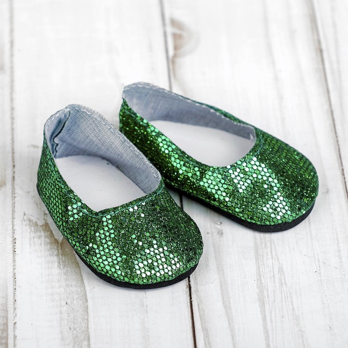 Туфли для куклы «Блёстки - кругляши», длина стопы: 7 см, цвет зелёный