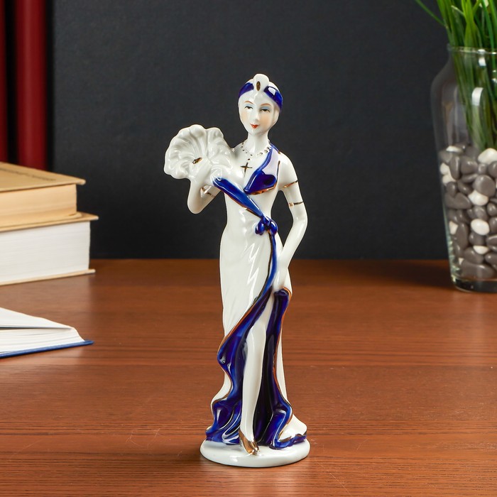 Сувенир керамика под фарфор "Девушка с веером" 20х7х6 см - фото 49311