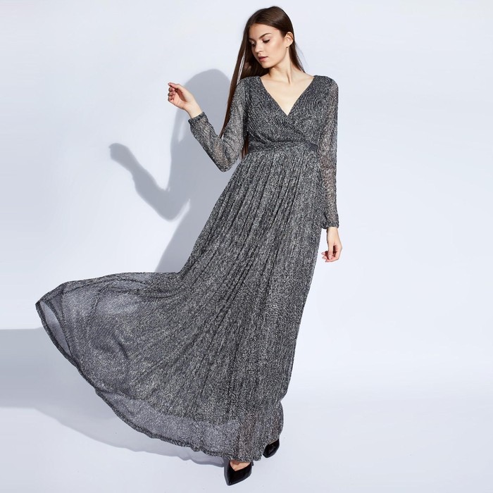 Платье женское MINAKU "Isabel", длинное, размер 46, цвет серебро