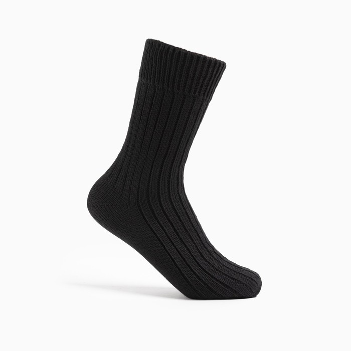 Носки мужские шерстяные цвет чёрный рубчик, размер 25