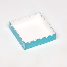 Коробочка для печенья с PVC крышкой, голубая, 12 х 12 х 3 см (10 шт)