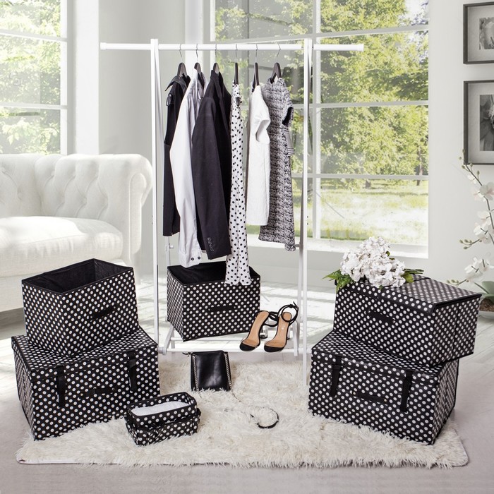 Короб для хранения «Горошек» с крышкой, 50 × 40 × 30 см, цвет чёрно-белый