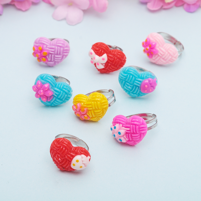 Кольцо детское "Выбражулька" сердечко с бантиком, плетеное, цвет МИКС