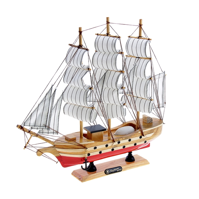 Корабль сувенирный средний «Трёхмачтовый», красное дно, паруса белые, микс, 33 х 7 х 32 см
