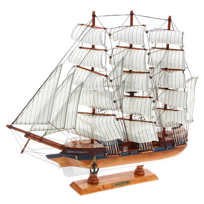 Корабль сувенирный большой «Симон Боливар», борта синие, паруса белые, 8 × 67 × 48 см