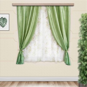 Комплект штор для кухни Романтика 285х160 см, зеленый, полиэстер 100%