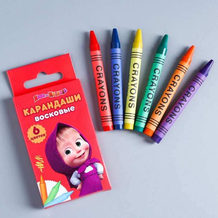 Восковые карандаши Маша и медведь , набор 6 цветов, высота 1 шт - 8 см, диаметр 0,8 см - фото 126278