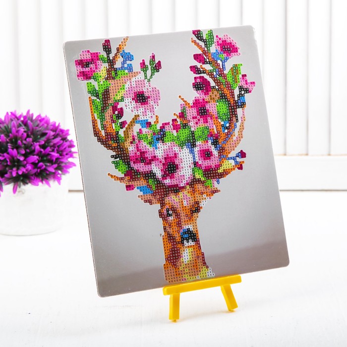 Алмазная вышивка с частичным заполнением «Олень с цветами в рогах», с подставкой, размер картины: 21 × 25 см - фото 846420