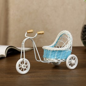 Корзина декоративная "Велосипед с коляской" голубая 9,5х16х6,5 см