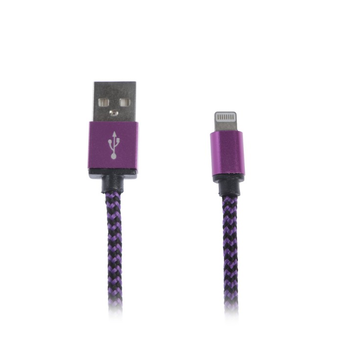 Кабель LuazON, Lightning - USB, 1 А, 1 м, оплётка нейлон, фиолетовый