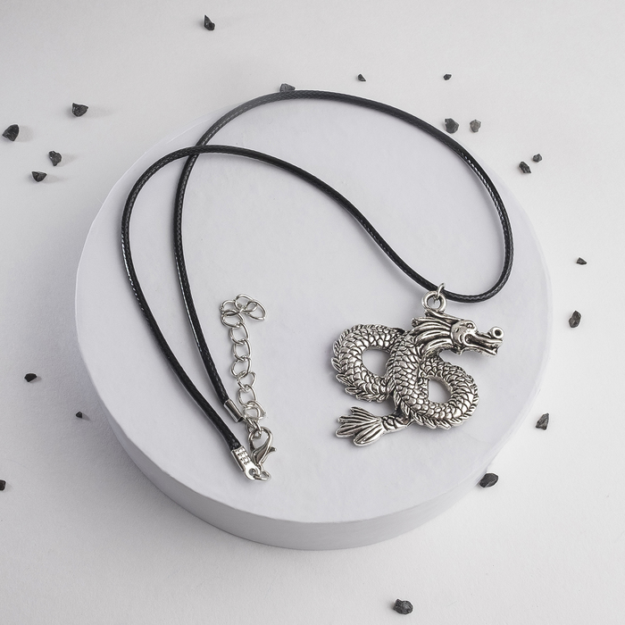 Кулон на шнурке "Змей", цвет чернёное серебро на чёрном шнурке, 41 см