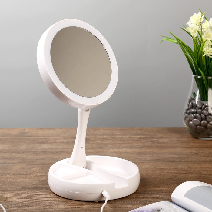Лампа настольная с зеркалом "Модница" LED 5Вт USB белый 15,5х15,5х5 см.