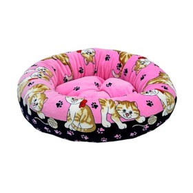Лежанка круглая с подушкой "Кошки" Зооник, 48 х 48 х 15 см, розовый велюр