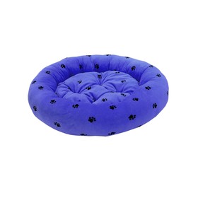 Лежанка круглая с подушкой "Лапки" Зооник, 48 х 48 х 15 см, синий велюр