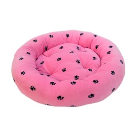 Лежанка круглая с подушкой "Лапки" Зооник, 48 х 48 х 15 см, розовый велюр