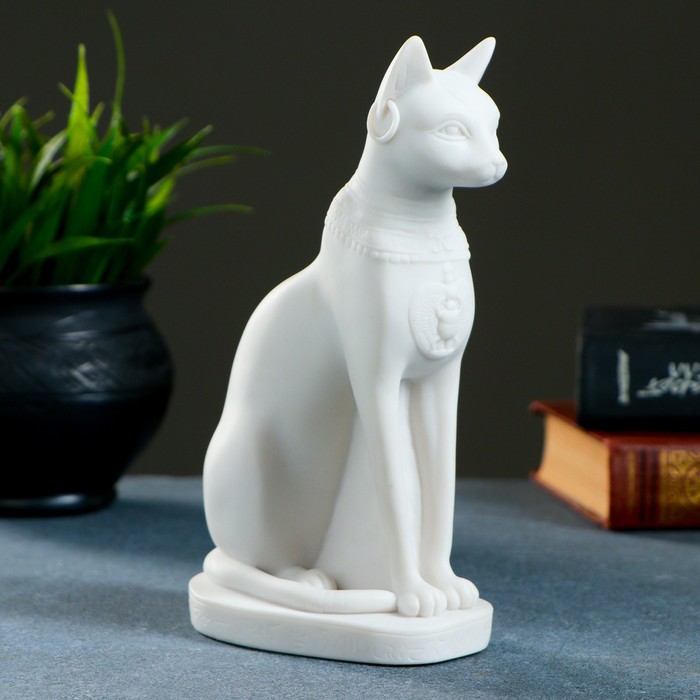 Фигура "Кошка египетская" 19х11см, белая / мраморная крошка