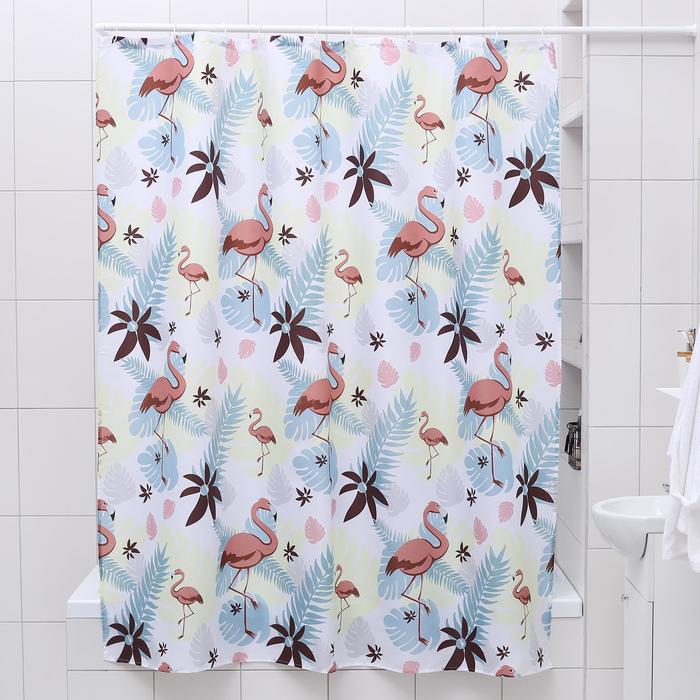 Штора для ванной комнаты Доляна «Фламинго», 180×180 см, полиэстер