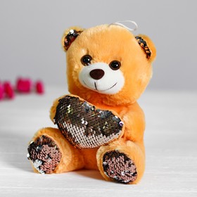 Мягкая игрушка «Медведь с сердцем», пайетки, розово-серебряный в Донецке