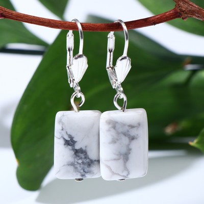 Earrings silver plated rectangle "Cacholong"