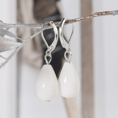 Earrings silver plated drop "white agate"
