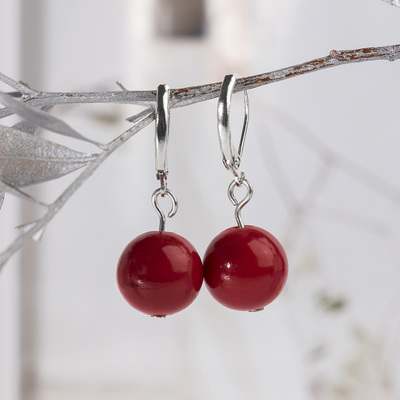 Earrings silver plated ball No. 10 "coral"
