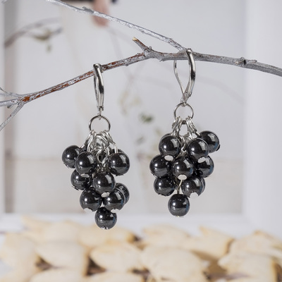 Earrings silver plated ball 4 "Hematite" grapes