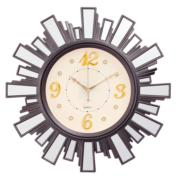 Часы настенные, серия: Интерьер, "Лучики Солнца", с зеркалом, d=53 см, серебро, плавный ход - фото 8379387
