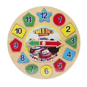 Пазл деревянный ТИШКА ПАРОВОЗИК «Часы с геометрией и цифрами»