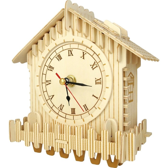 Часы конструктор купить. Сборная деревянная модель Wooden Toys. Часы из дерева. Конструктор из дерева часы. Часы домики деревянные.
