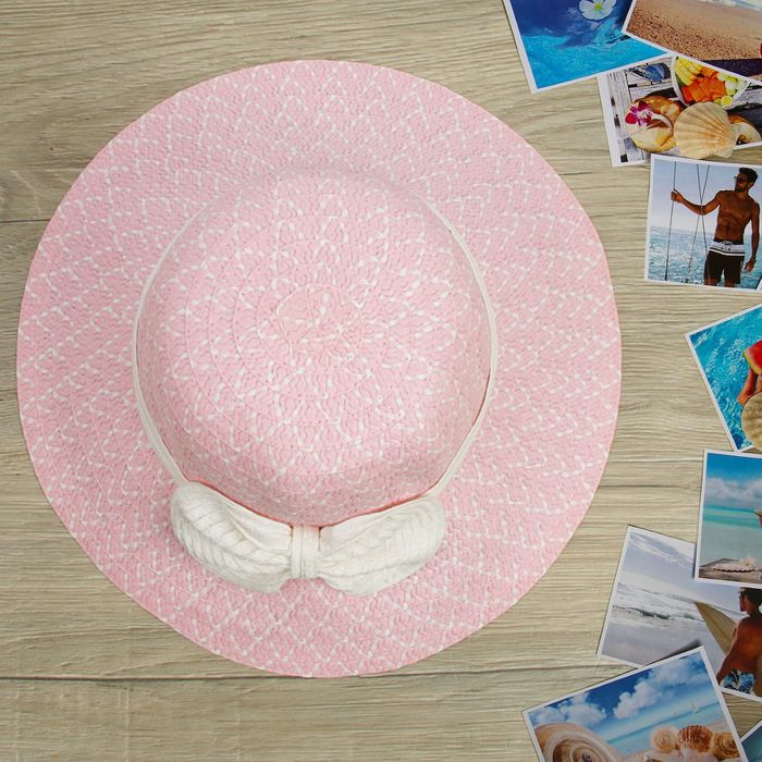 Шляпа пляжная &quot;Агния&quot; с бантом, цвет розовый, обхват головы 58 см, ширина полей 5 см