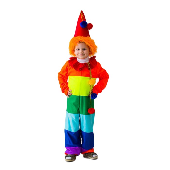 Карнавальный костюм "Клоун радужный", комбинезон, колпак с волосами, рост 122-134 см - фото 9273555