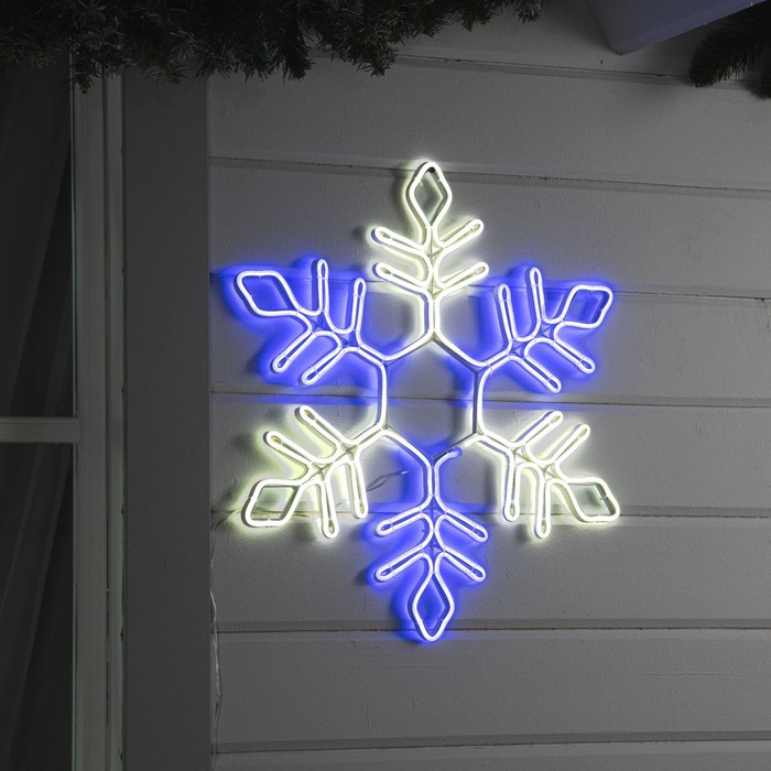 Неоновая фигура «Снежинка», 57 см, 576 LED, 12 В, 8 режимов, свечение синее/белое - фото 8380462