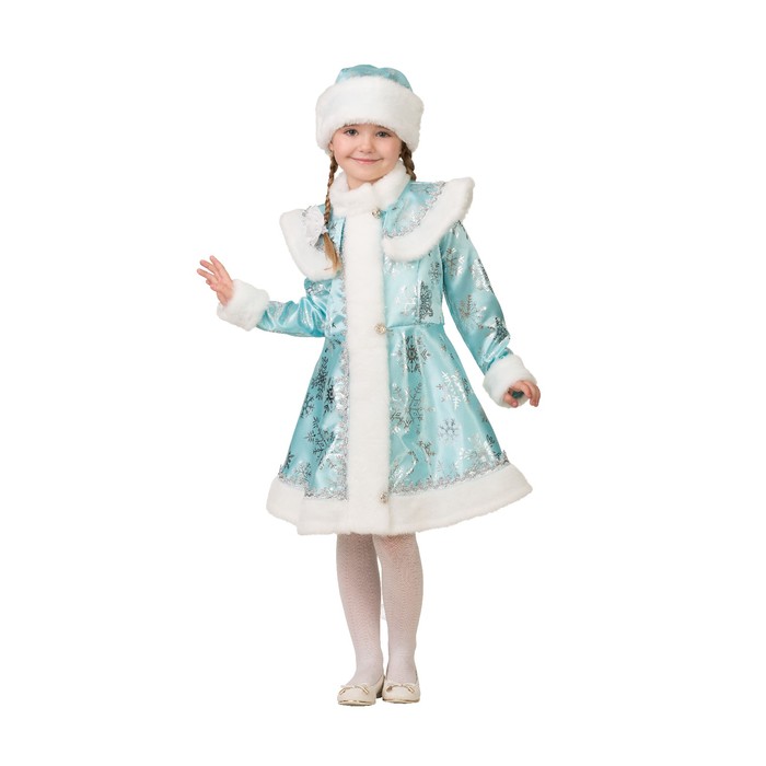 Карнавальный костюм «Снегурочка снежинка», сатин, пальто, шапка, р. 30, рост 116 см, бирюза - фото 955062