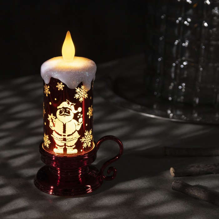 Фигура светодиодная "Свеча Дед мороз", 15х7х9 см, от бат. 3хAG13, пламя моргает, Т/БЕЛЫЙ - фото 10523750