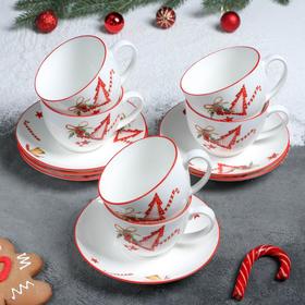 Сервиз чайный Доляна «Счастливого Нового Года», 12 предметов: 6 чашек 280 мл, 6 блюдец d=15 см