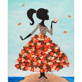 Мозаика из пайеток на холсте "Девочка с бабочками"